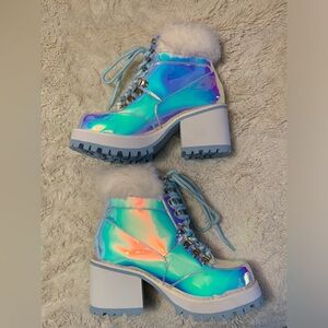 Club Exx iridescent boots from Dolls Kill